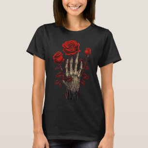 Rose Skeleton Skull Hand Rote Blume Rose 1 T-Shirt