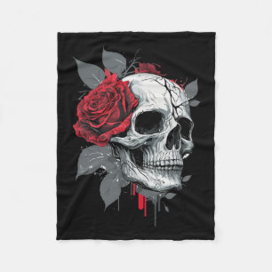 Rose Skeleton Skull Hand Rote Blume Rose Fleecedecke