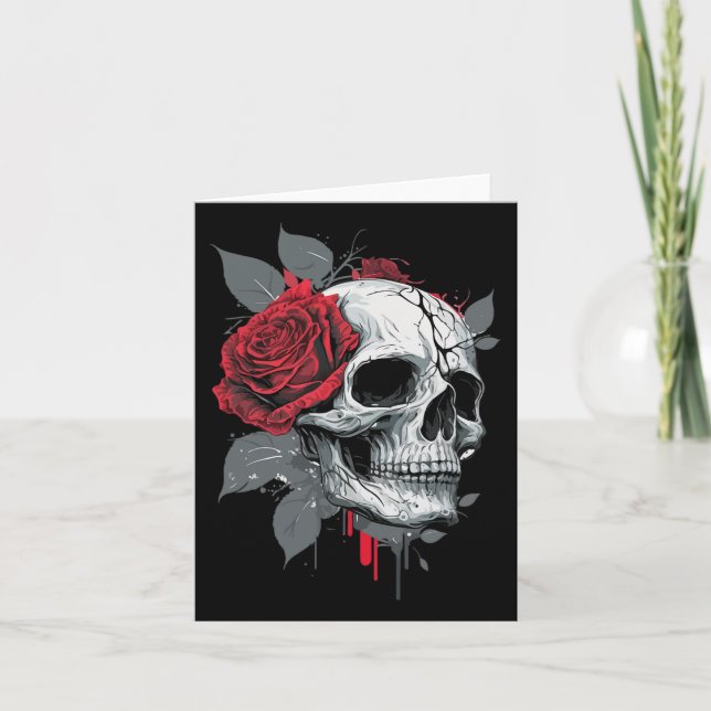 Rose Skeleton Skull Hand Rote Blume Rose Karte (Vorderseite)