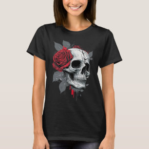 Rose Skeleton Skull Hand Rote Blume Rose T-Shirt