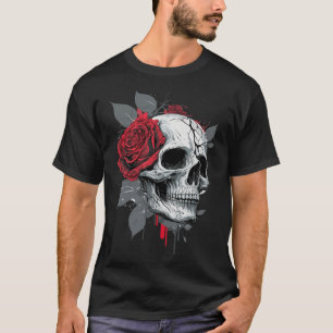 Rose Skeleton Skull Hand Rote Blume Rose T-Shirt