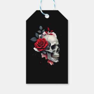 Rose-Skelett-Totenkopf-Hand-Rote-Blume-Rose-T-Shir Geschenkanhänger