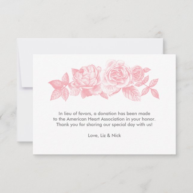 Rose Sketch Bevorzugungskarte in Rosa Dankeskarte (Vorderseite)