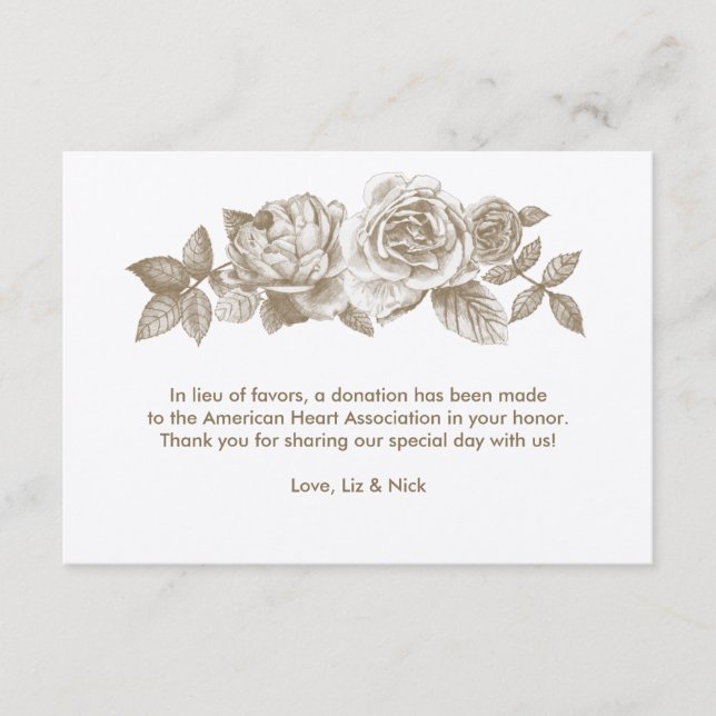 Rose Sketch Favor Card in Sepia Begleitkarte (Vorderseite)