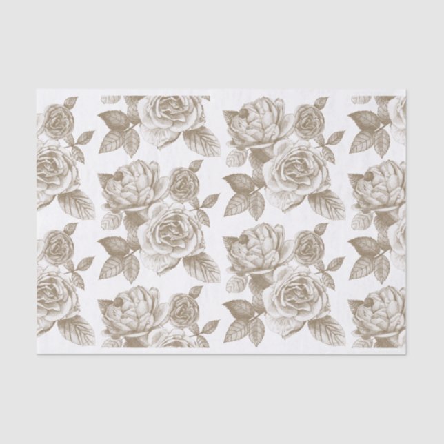 Rose Sketch Tissue Paper in Sepia Seidenpapier (Vorderseite)