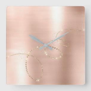 Rose Skinny Crystals Frozen Glass Infinity Copper Quadratische Wanduhr