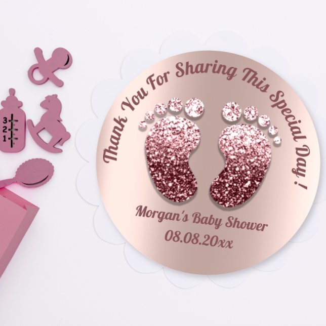 Rose Skinny Feet Baby Dusche Gefallen Vielen Dank Runder Aufkleber (Rose Skinny Feet Baby Shower Favor Thank You Classic Round Sticker)