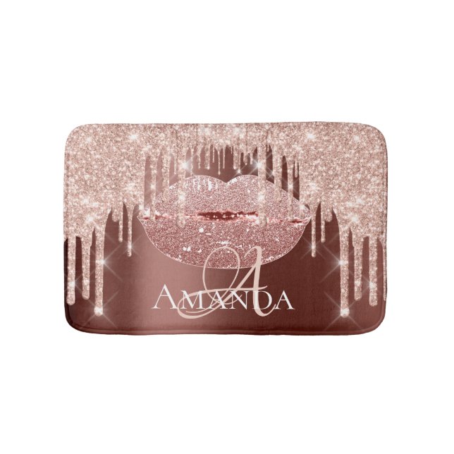 Rose Skinny Royal Glitzer Name Monogram Makeup Badematte (Vorderseite)