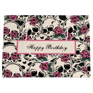 Rose Skull Pattern Geburtstag Große Geschenktüte