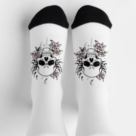Rose Skull White Socks Socken