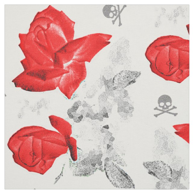 Rose Skulls Gotisches Rot/Graues Muster Stoff (Muster)