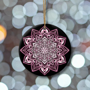 Rose Snowflake auf schwarz Keramik Ornament