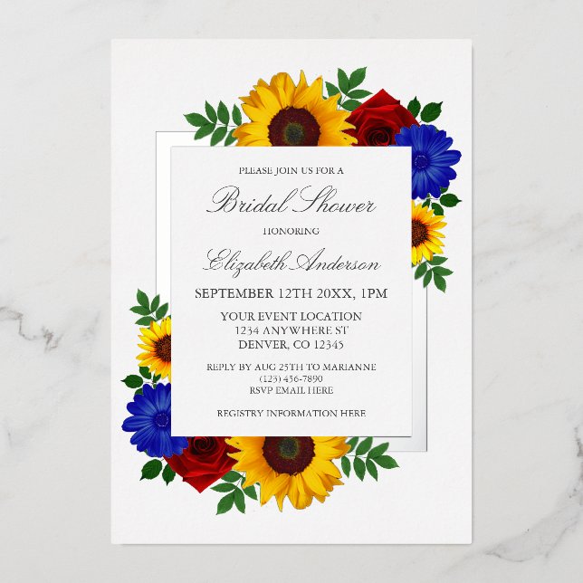 Rose Sonnenblumen Herbst Brautparty Folieneinladung (Vorderseite)