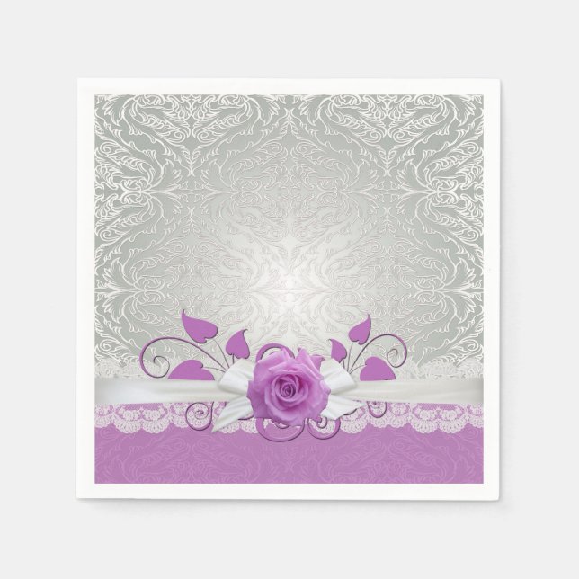Rose Spitzensilber/Lila Damask Napkins Serviette (Vorderseite)