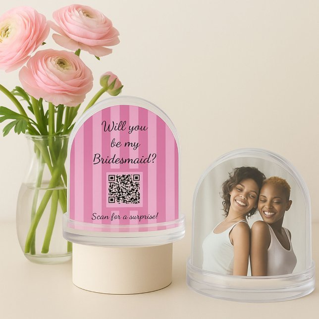 Rose Streifen Bridesmaid Vorschlag Foto Confetti Schneekugeln (Bridesmaids Proposal Confetti Globe)