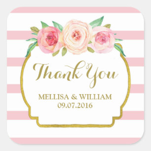 Rose Streifen Gold Rosa Gastgeschenk Hochzeit Tags Quadratischer Aufkleber