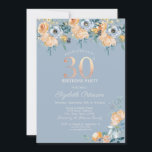 Rose String Lights Dusty Blue 30. Geburtstag Einladung<br><div class="desc">Moderne,  schicke und glamouröse Einladung mit eleganten Saitenlichtern und Blume.</div>