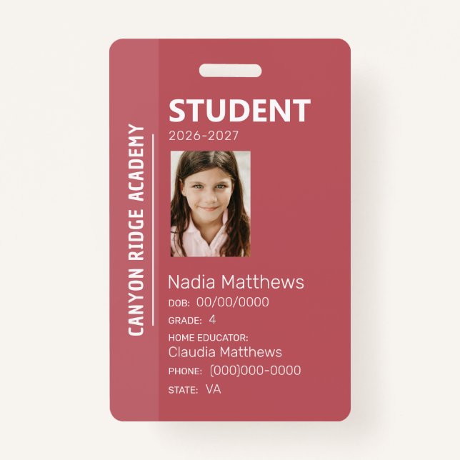 Rose Stripe Homeschool Student ID Badge Ausweis (Vorderseite)