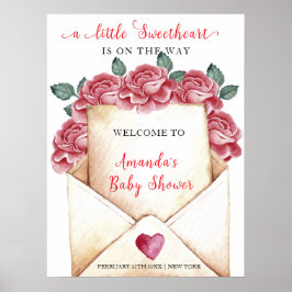 Rose Sweetheart Letter Baby Dusche Willkommen Poster
