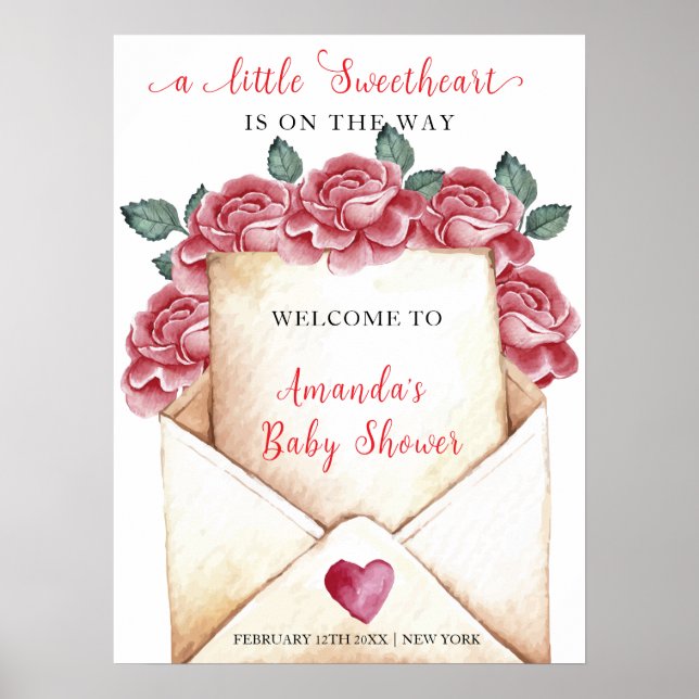 Rose Sweetheart Letter Baby Dusche Willkommen Poster (Vorne)