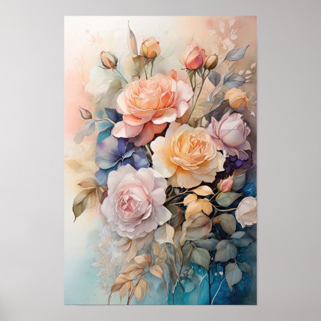 Rose Symphony - Watercolor Blume - Blumenart Poster (Vorne)