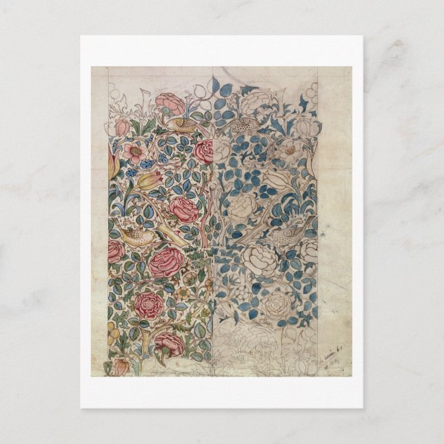 "Rose"-Tapete (Stift und w/c auf Papier) Postkarte (Vorderseite)