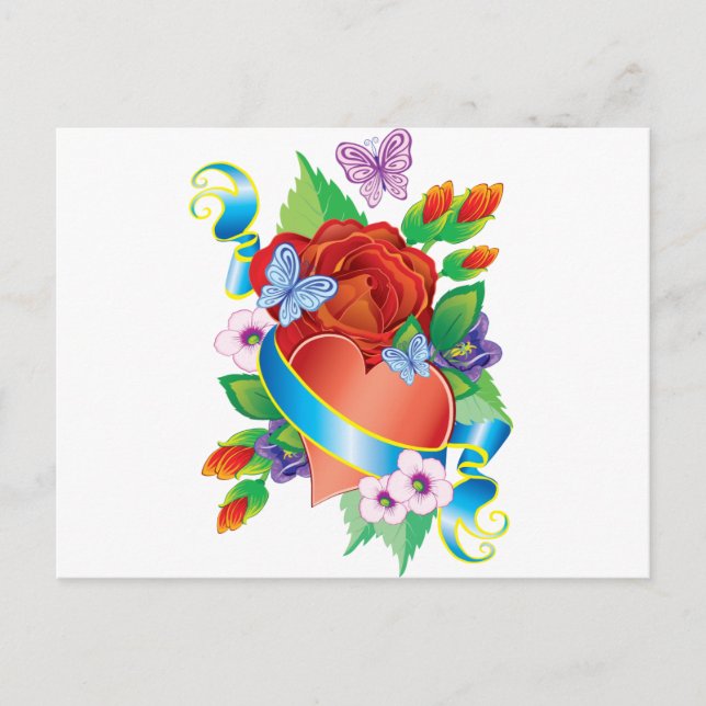 Rose Tattoo Hearts Postkarte (Vorderseite)