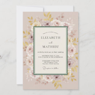 Rosé Taupe Ätherische Blütenhochzeit Einladung