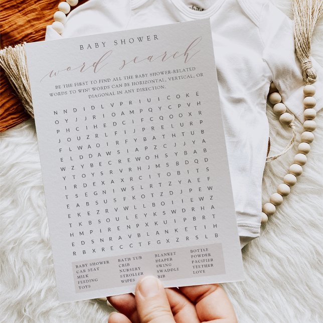 Rose Taupe Baby Shooter Word Search Game Card Einladung (Von Creator hochgeladen)