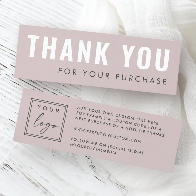 Rose taupe Custom-Logo danke einfügen Karte (Rose taupe custom logo thank you insert card)