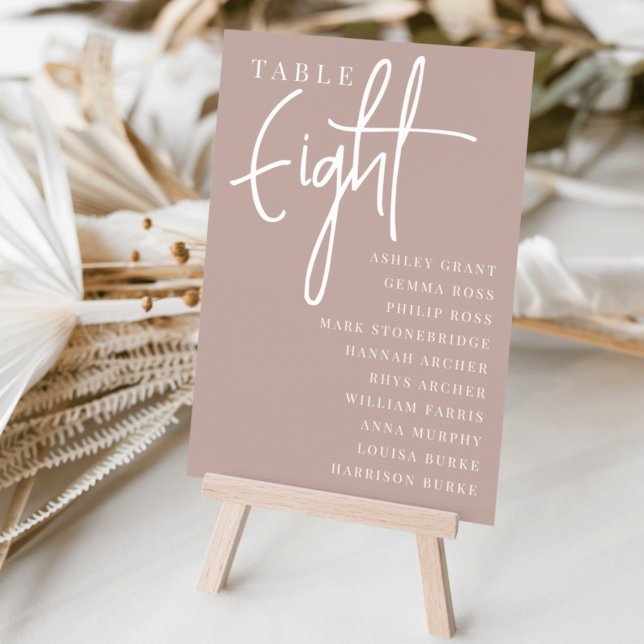 Rose Taupe Hand Scripted Table Aight + Guest Names Tischnummer (Von Creator hochgeladen)