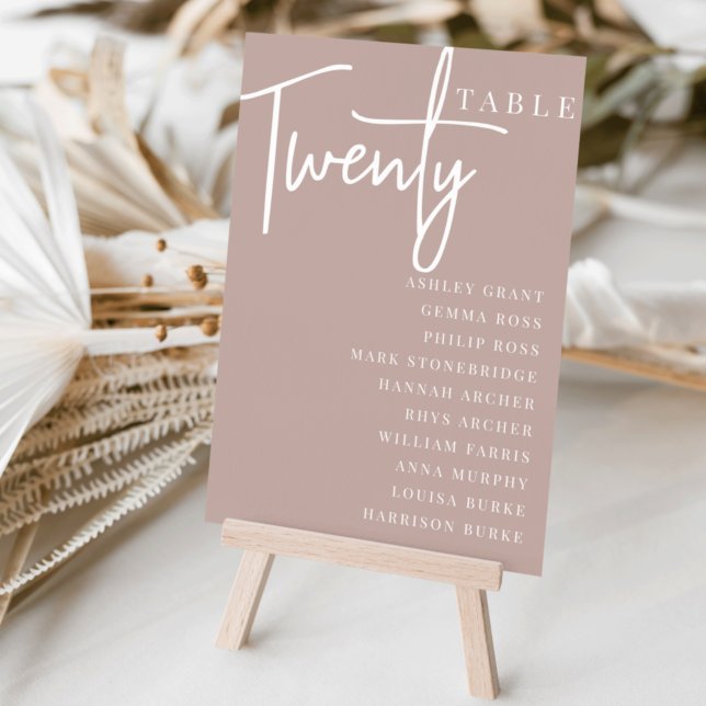 Rose Taupe Hand Scripted Table TWENTY Guest Names Tischnummer (Von Creator hochgeladen)