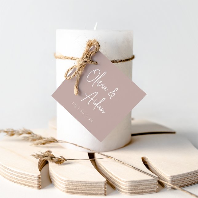 Rose Taupe | Moderne handgeschriebene Hochzeit Geschenkanhänger (Von Creator hochgeladen)