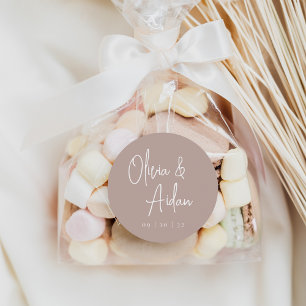 Rose Taupe Moderne handgeschriebene Hochzeit Runder Aufkleber