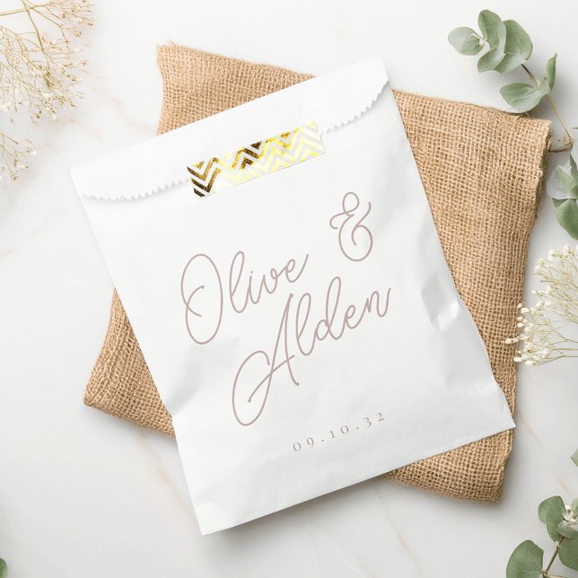 Rose Taupe Oversized Script-Namen Hochzeit Geschenktütchen (Von Creator hochgeladen)
