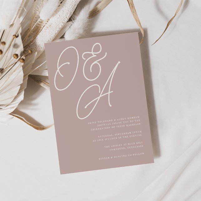 Rose Taupe | Script Watermark Monogram Wedding Einladung (Von Creator hochgeladen)