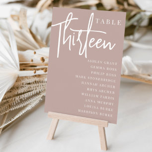 Rose Taupe Scripted Table DRITTZEHN + Guest Names Tischnummer