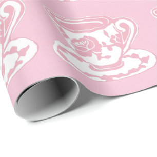 Rose Teacup Muster Rosa und Weißes Wrapping Paper Geschenkpapier