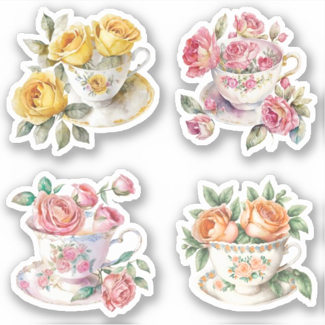 Rose Teacups Aufkleber (Vorderseite)