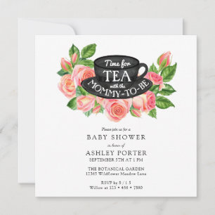 Rose   Tee-Party-Babydusche Einladung