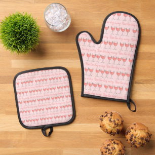 Rosé The Day Away Rosa Rose Glass Wein Lover Ofenhandschuh & Topflappen-Set