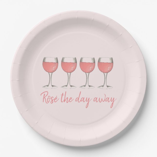 Rosé The Day Away Rosa Rose Glass Wein Lover Pappteller (Vorderseite)