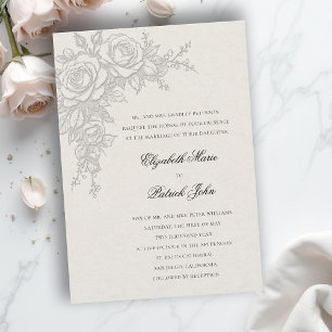 Rose-Thema Zeitlos Ecru Formal Klassische Hochzeit Einladung