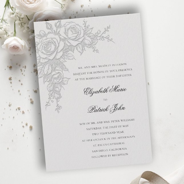 Rose Theme Timeless Ivory Formal Classic Wedding Einladung (formal traditional wedding invitation roses theme floral modern classic luxury ivory neutral cream)