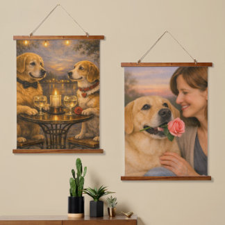 Rose-Themed Dog Tapestry Set Wall Art (Set of Two) Wandteppich Mit Holzrahmen