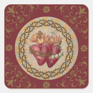 Rose Thorns KENNEN Jesu & Maria Herzen Quadratischer Aufkleber