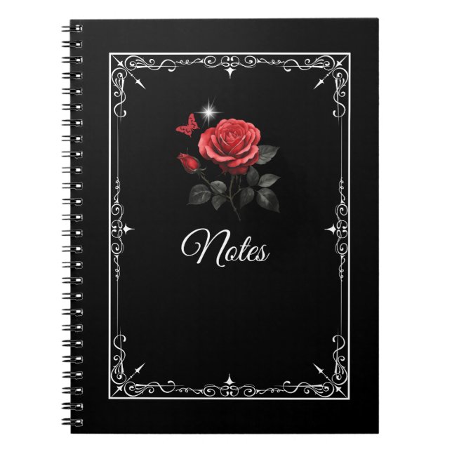 Rose, Tinte & Time Black Notebook Notizblock (Vorderseite)