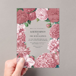 Rosé-Ton, Terra-Pink und Pfingstrosen-Rauch Floral Acryleinladungen