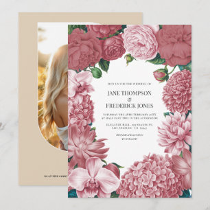 Rosé-Ton, Terra Pink und Pfingstrosen-Rauch Floral Einladung