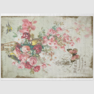 Rose Traînantes Pink Roses & Birds Decoupage Seidenpapier